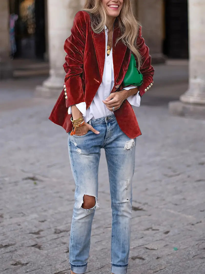 Blazer Femme Classique à Un Bouton Élégant