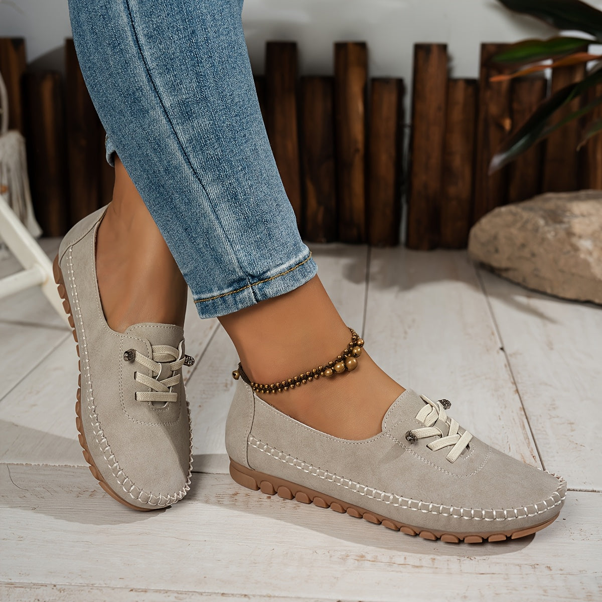 Mocassins Femme Cuir Souple Lacets Semelle Flexible