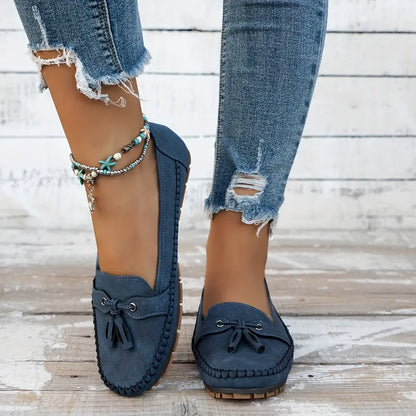 Mocassins Femme Cuir Souple Noeud Décoratif Semelle Flexible