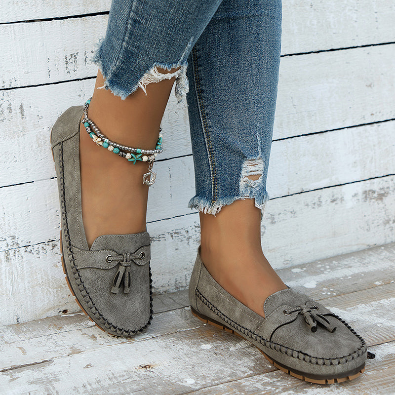 Mocassins Femme Cuir Souple Noeud Décoratif Semelle Flexible