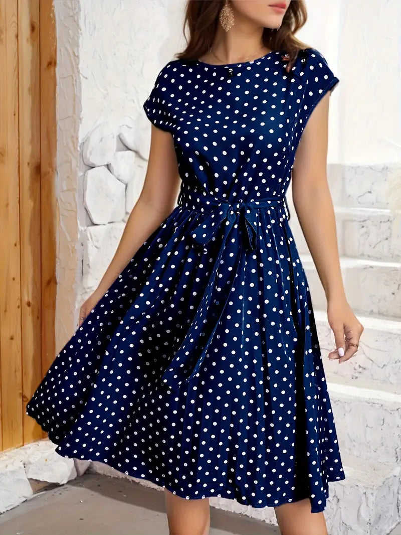 Robe Plissée Élégante pour Femme - Motif Pois Classique et Coupe Flatteuse