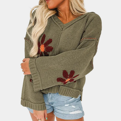 HONORIA - Pull Contemporain en Tricot à Fleurs pour Femmes