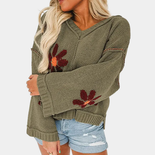 Pull Femme Tricot Floral Élégant - PanierRoyale