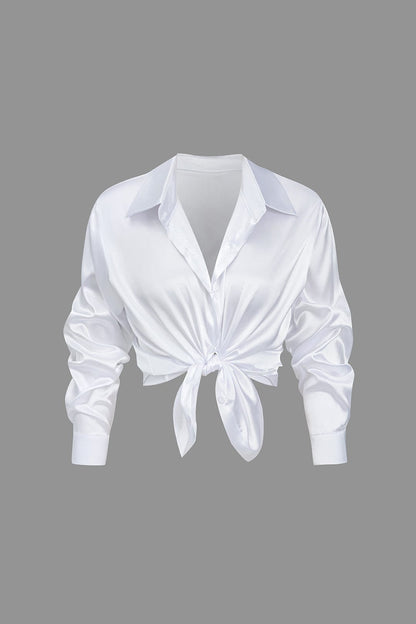 Blouse Élégante en Soie Satinée Longue Manche