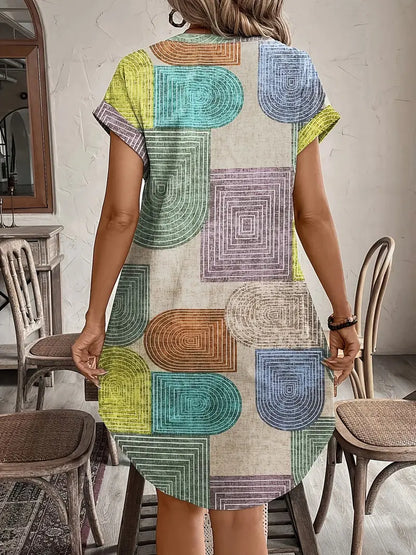 Robe courte Femme Fluide Boutonnée Col en V Manches Courtes