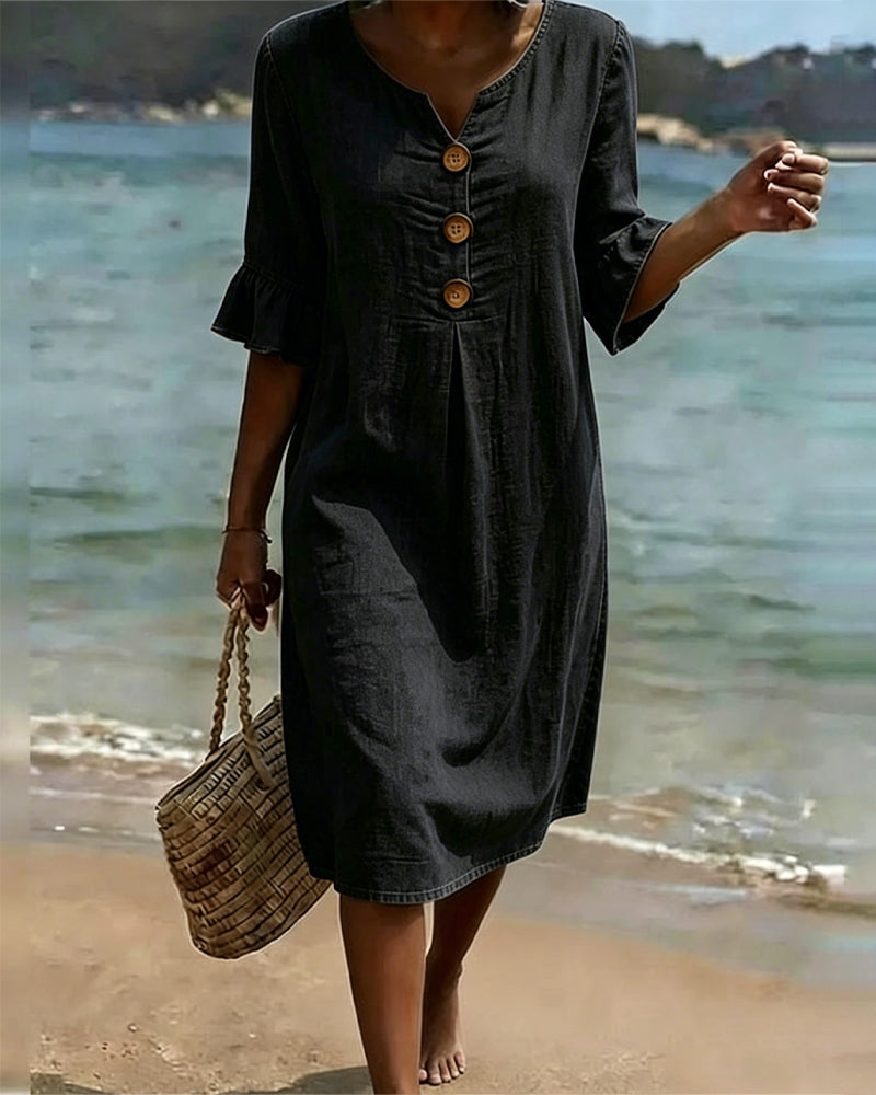 Robe Femme Denim Fluide Manches Volantées Coupe Ample