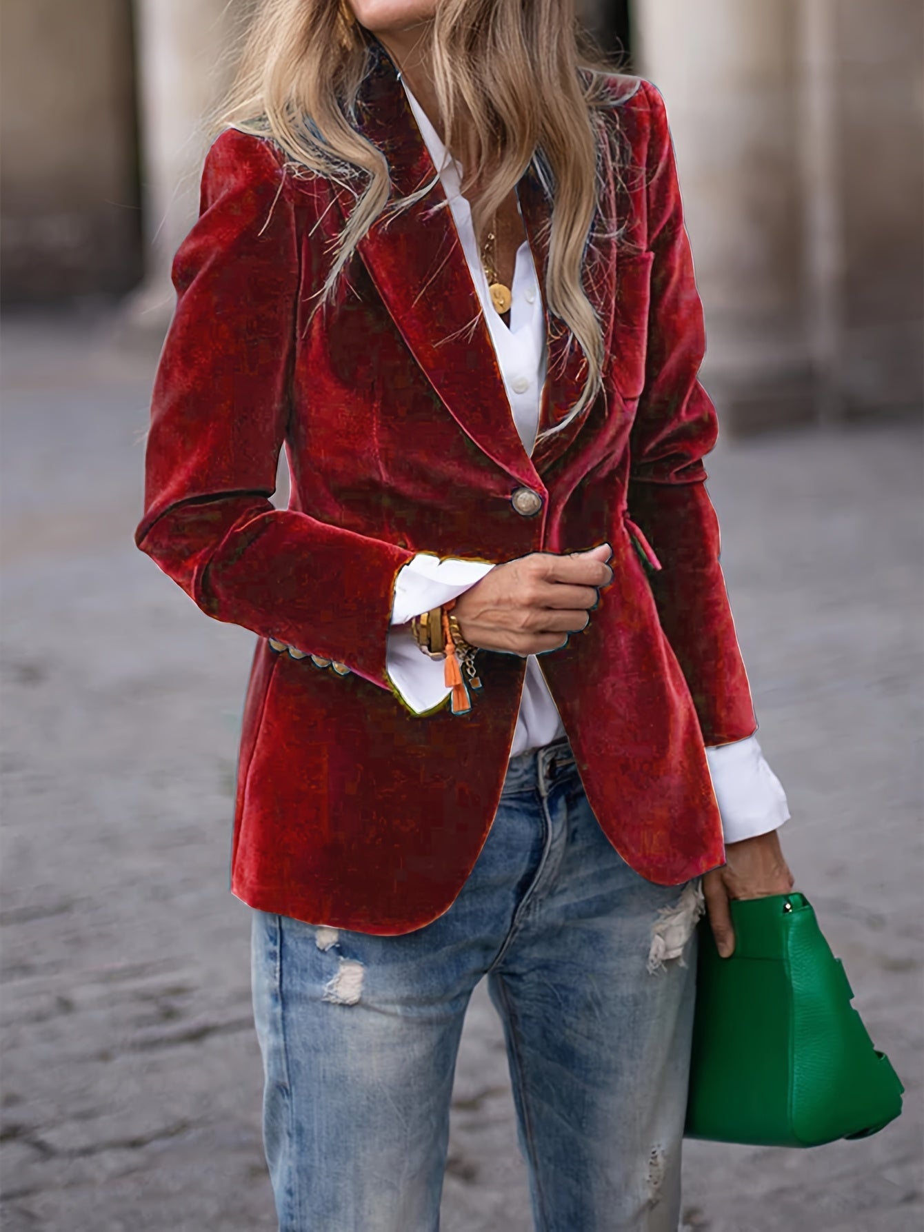 Blazer Noir Élégant en Velours pour Femme
