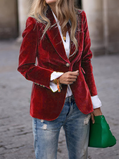 Blazer Noir Élégant en Velours pour Femme
