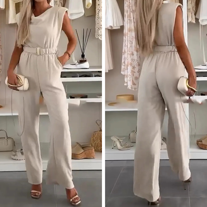 Combinaison Femme Sans Manches Décolleté Drapé Taille Élastique