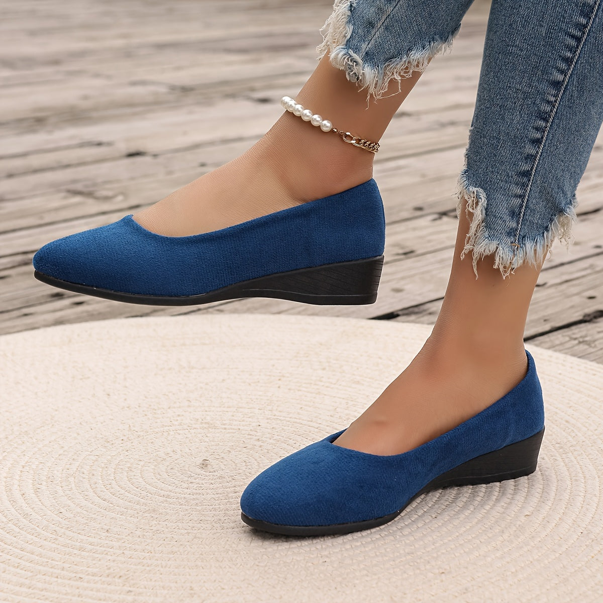 Ballerines Femme Talon Compensé Confortable Texture Douce