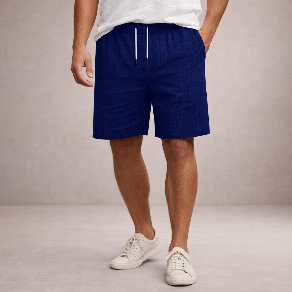 Short Homme Lin Mélangé Taille Cordon Coupe Décontractée