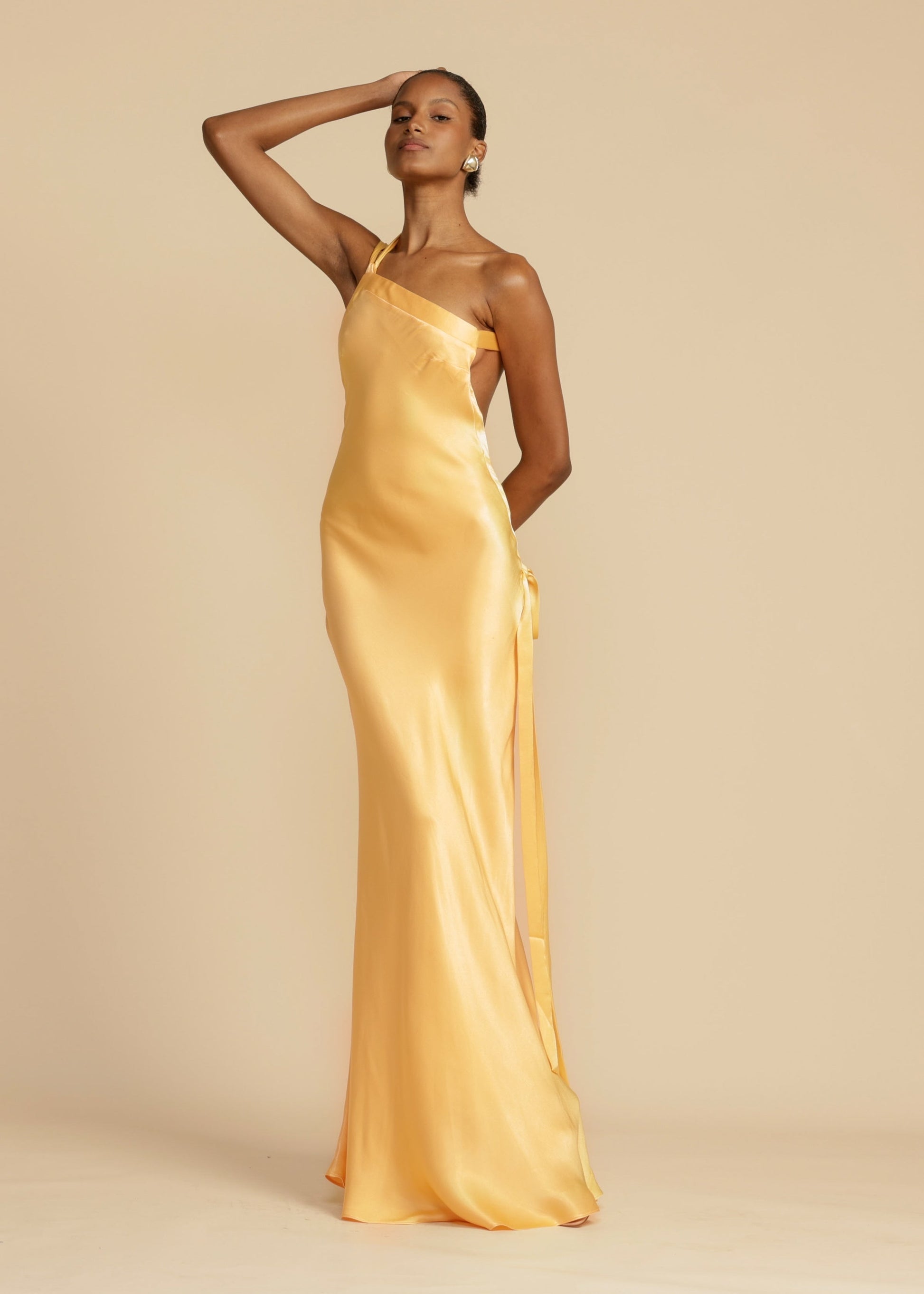 Robe de Soirée Femme Élégante en Soie, Dos Nu et Col en Biais - PanierRoyale