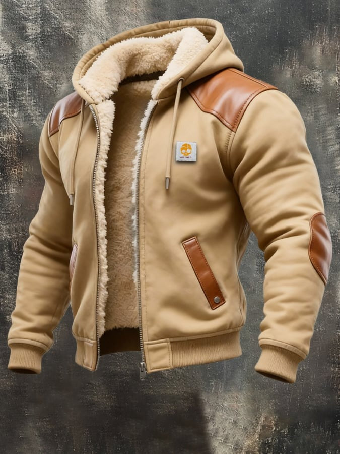 Veste Daim et Cuir Capuche Style Rétro Coupe Chaude