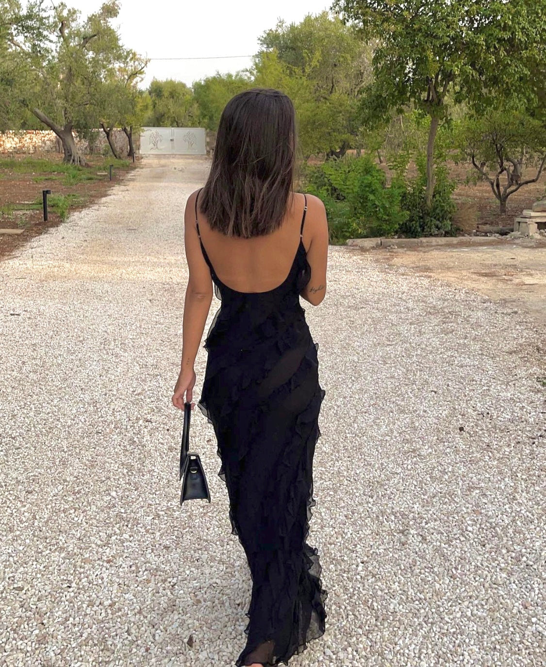 Robe du Soir Évasée avec Ruches et Bretelles Fines