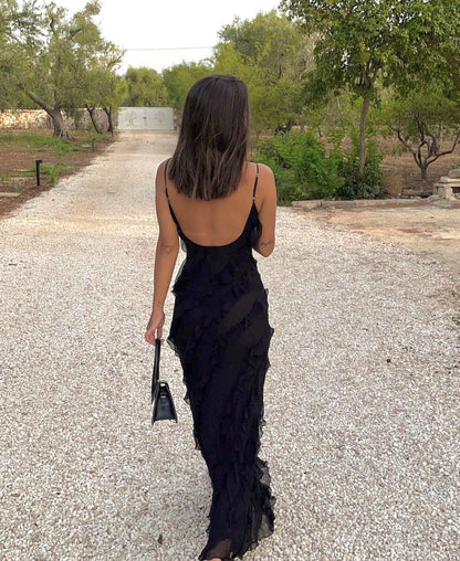 Robe du Soir Évasée avec Ruches et Bretelles Fines