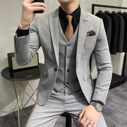 Costume Homme Noir Classique Trois Pièces avec Gilet et Cravate