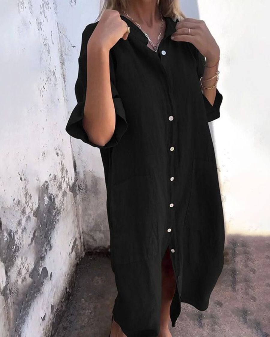Robe Chemise Femme Fluide Boutonnée Coupe Oversize
