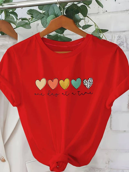 T-Shirt Femme Manches Courtes Imprimé Cœurs ColorésDécontracté