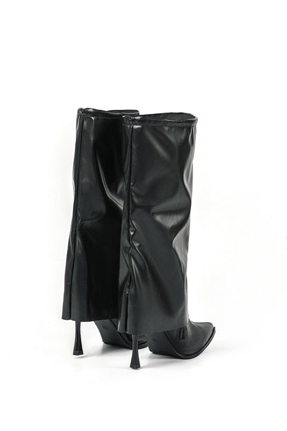 Bottines Noir Designer à Talon Haut et Look Oversize