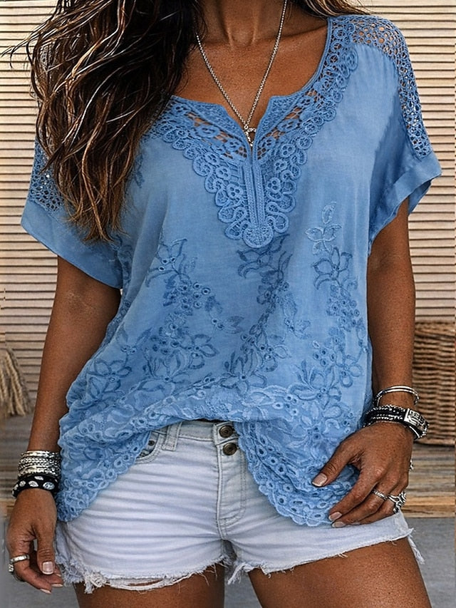 Blouse Femme Broderie Dentelle Florale Coupe Fluide
