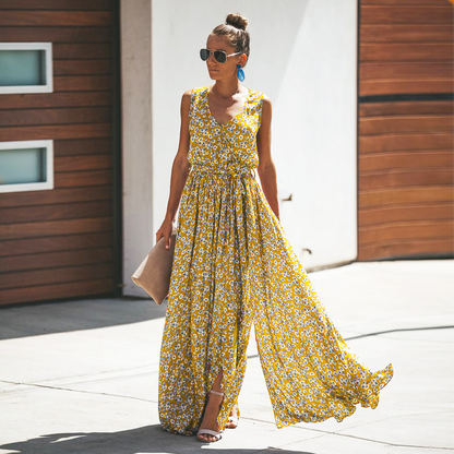 Robe Été sans Manches imprimée Fleurs et Fente