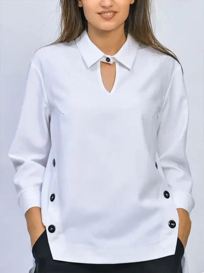 Blouse Femme Coton Col Chemise Manches Longues Coupe Ample - PanierRoyale