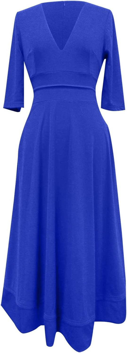Robe Soirée Femme Col V Mi-Longue Élégante