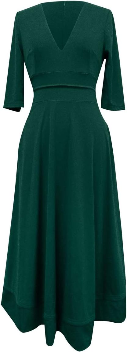 Robe Soirée Femme Col V Mi-Longue Élégante