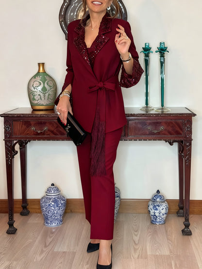 Ensemble Blazer et Pantalon Femme Sequins Coupe Ajustée