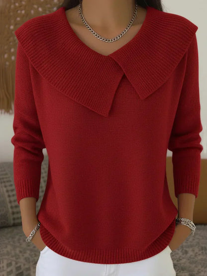 Pull femme rouge col V élégant