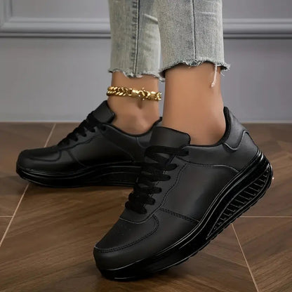 Baskets Femme Cuir Synthétique Semelle Compensée Lacets Minimalistes