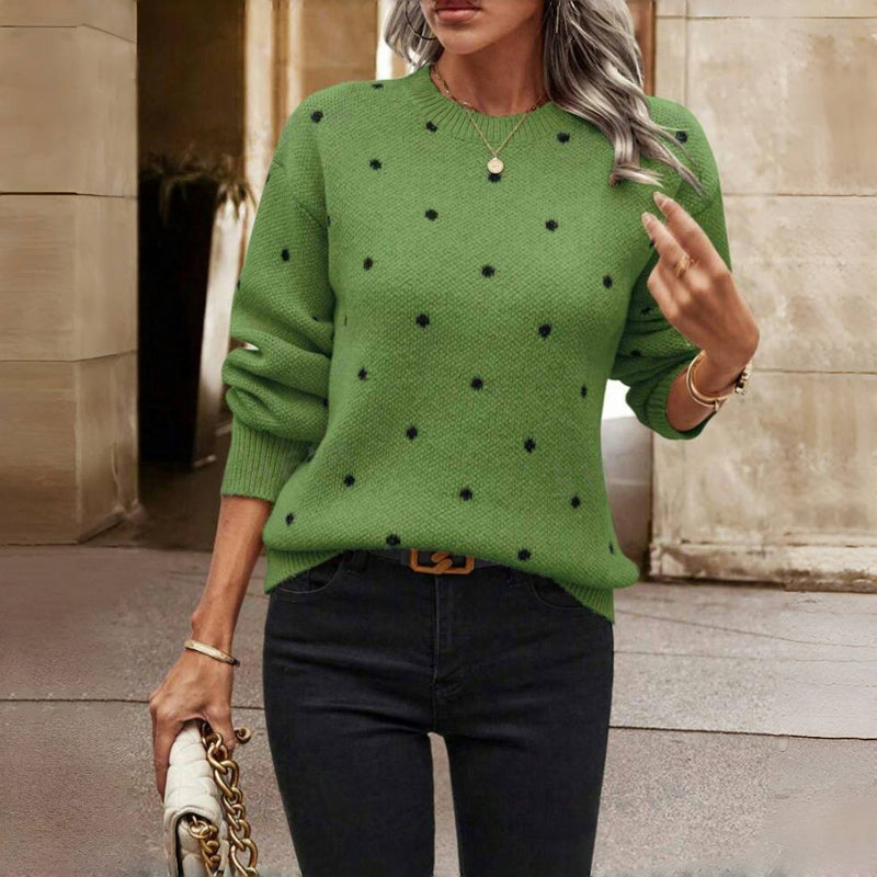 Pull marron à pois blancs confortable - vue 3