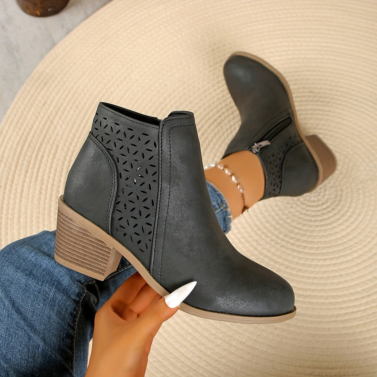 Bottines Femmes Élégantes à Fermeture Éclair Latérale