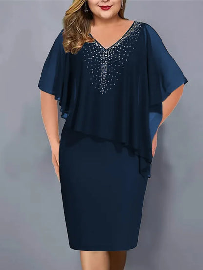 Robe cape Femme Mousseline Superposée Strass