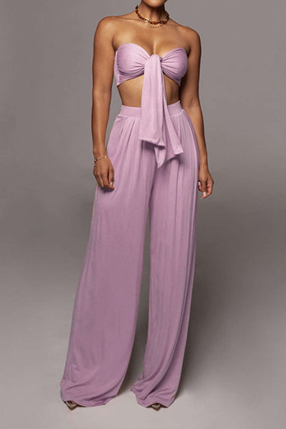Ensemble Deux Pièces Élégant avec Bandeau et Pantalon Large
