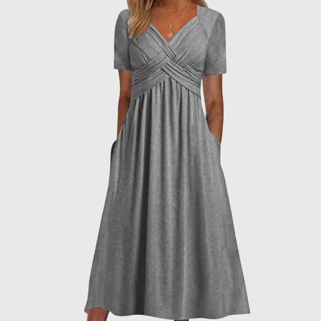 Robe Femme Longue Col V et Manches Courtes
