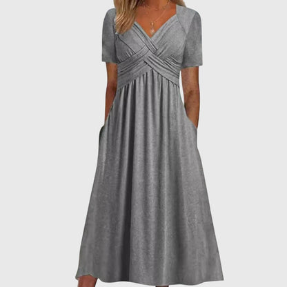 Robe Femme Longue Col V et Manches Courtes