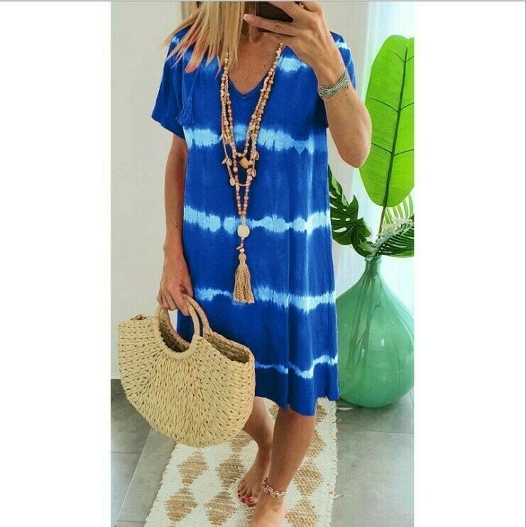 Robe T-shirt Femme Coton Col en V Manches Courtes