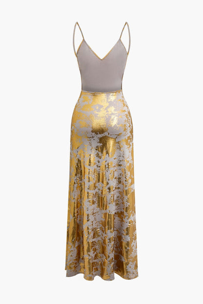 Robe de soirée femme épaules nues avec jupe brillante dorée