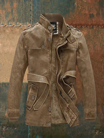 Veste en Cuir Homme Élégant avec Doublure Polaire et Fermeture Éclair