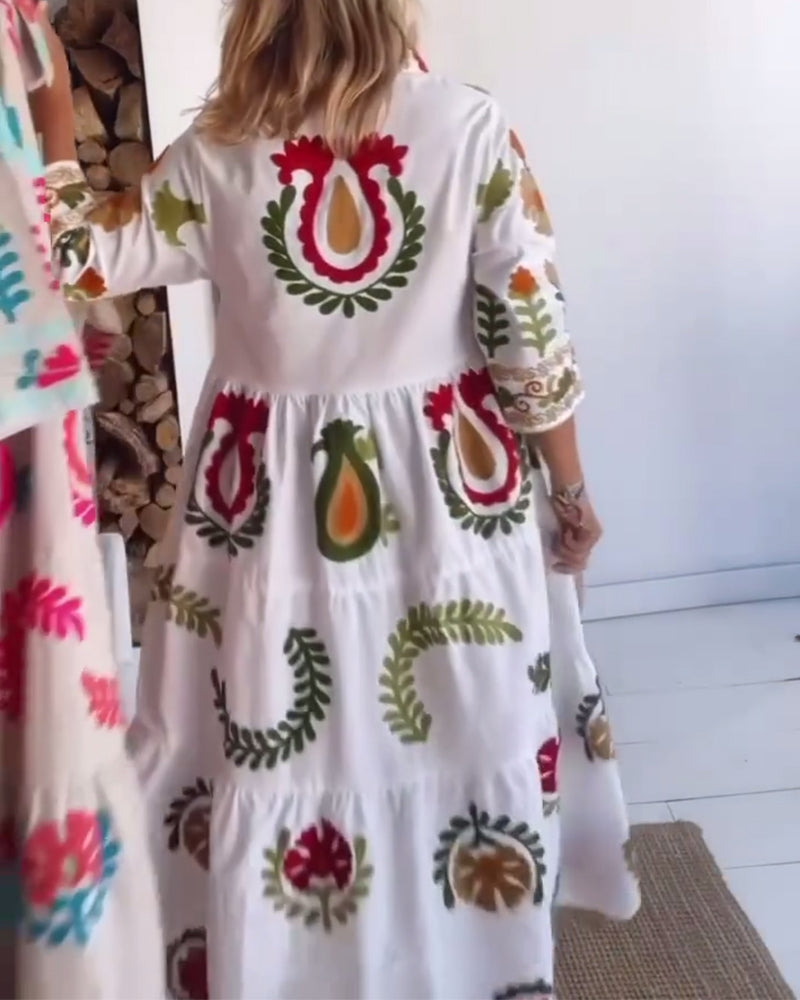 Robe Midi Femme Fluide Imprimé Floral Stylisé