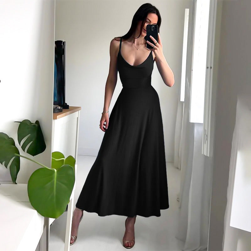 Robe Soirée Longue Élégante sans Manches Décolleté Plongeant