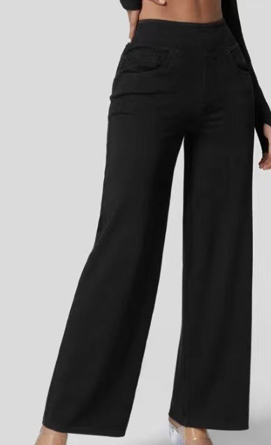 Jean Femme Denim Extensible Taille Haute Coupe Large