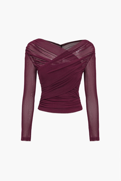 Top femme en maille décolleté avec manches longues