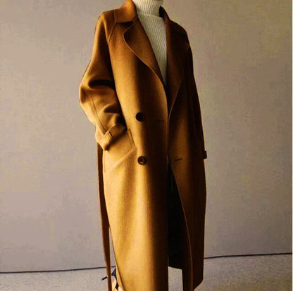 Manteau Femme Laine Mi-Long Élégant avec Ceinture à la Taille