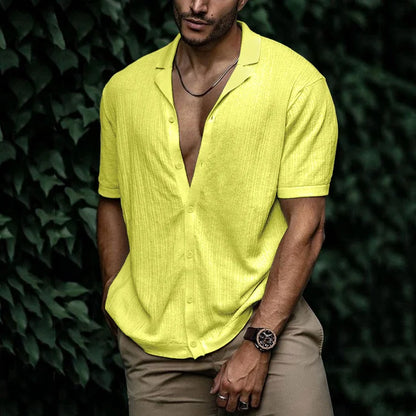 Chemise Homme Coton Lin Manches Courtes Élégante
