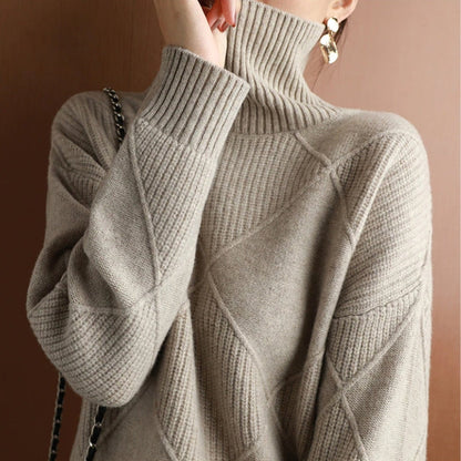 Pull en Maille Col Roulé avec Motif Tresse