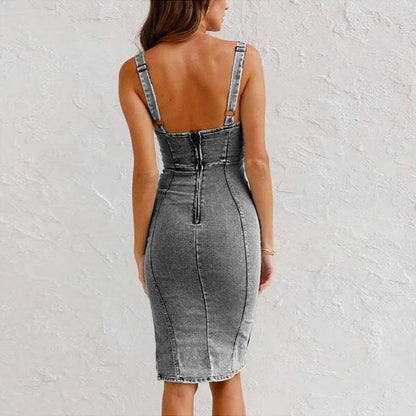 Robe Jeans Femme Courte avec Fermeture Éclair