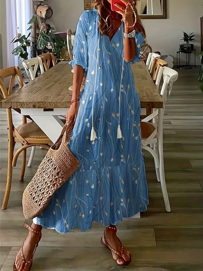 Robe Été Chiffon Léger avec Volants et Col en V
