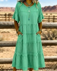 Robe midi Femme Coton Lin Volants Délicats
